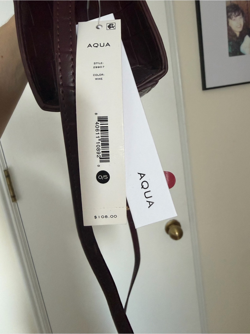 Aqua Croc-Embossed Top Handle Satchel in Wine - Picture 5 of 5